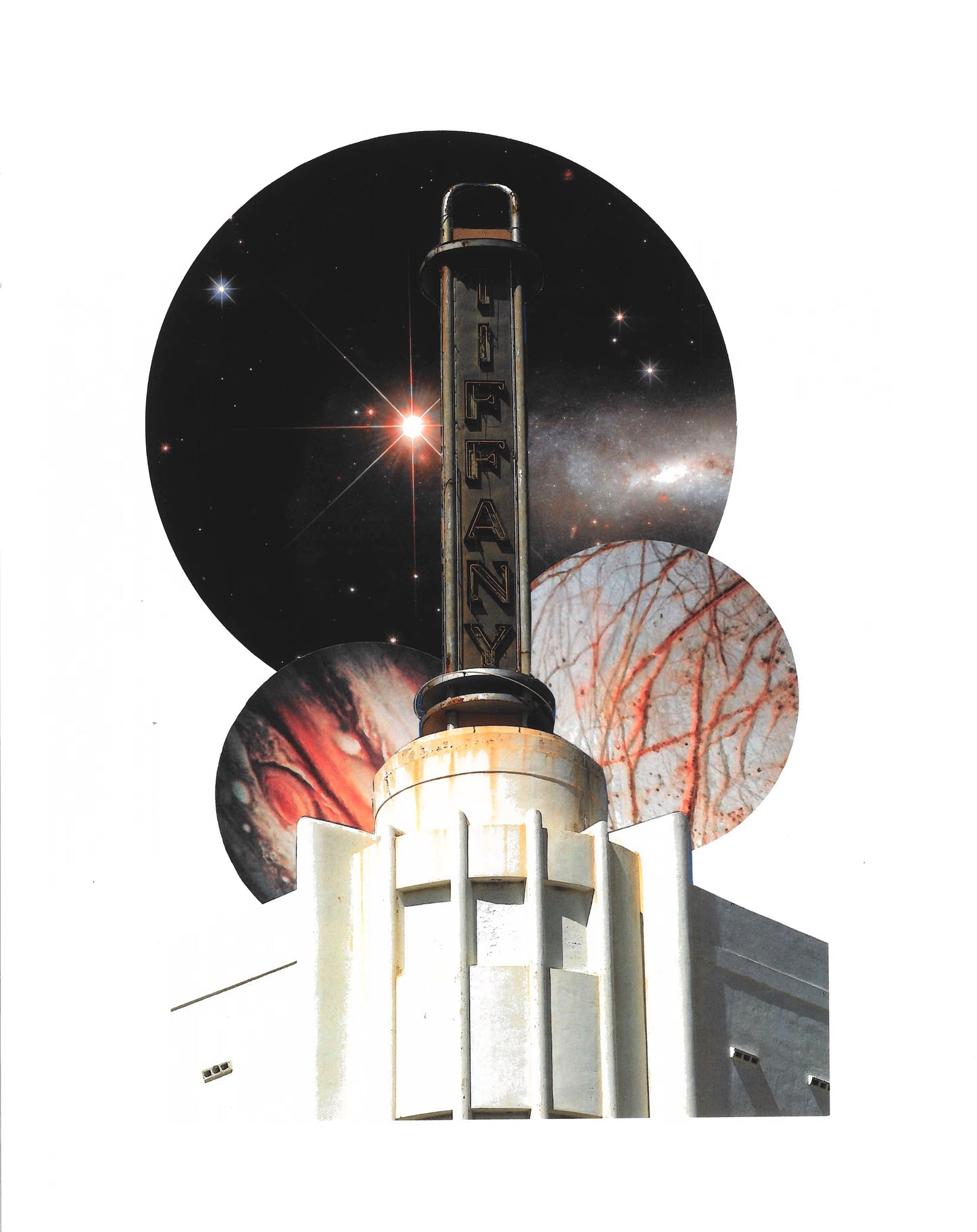 Rocket with space-themed design on a white background